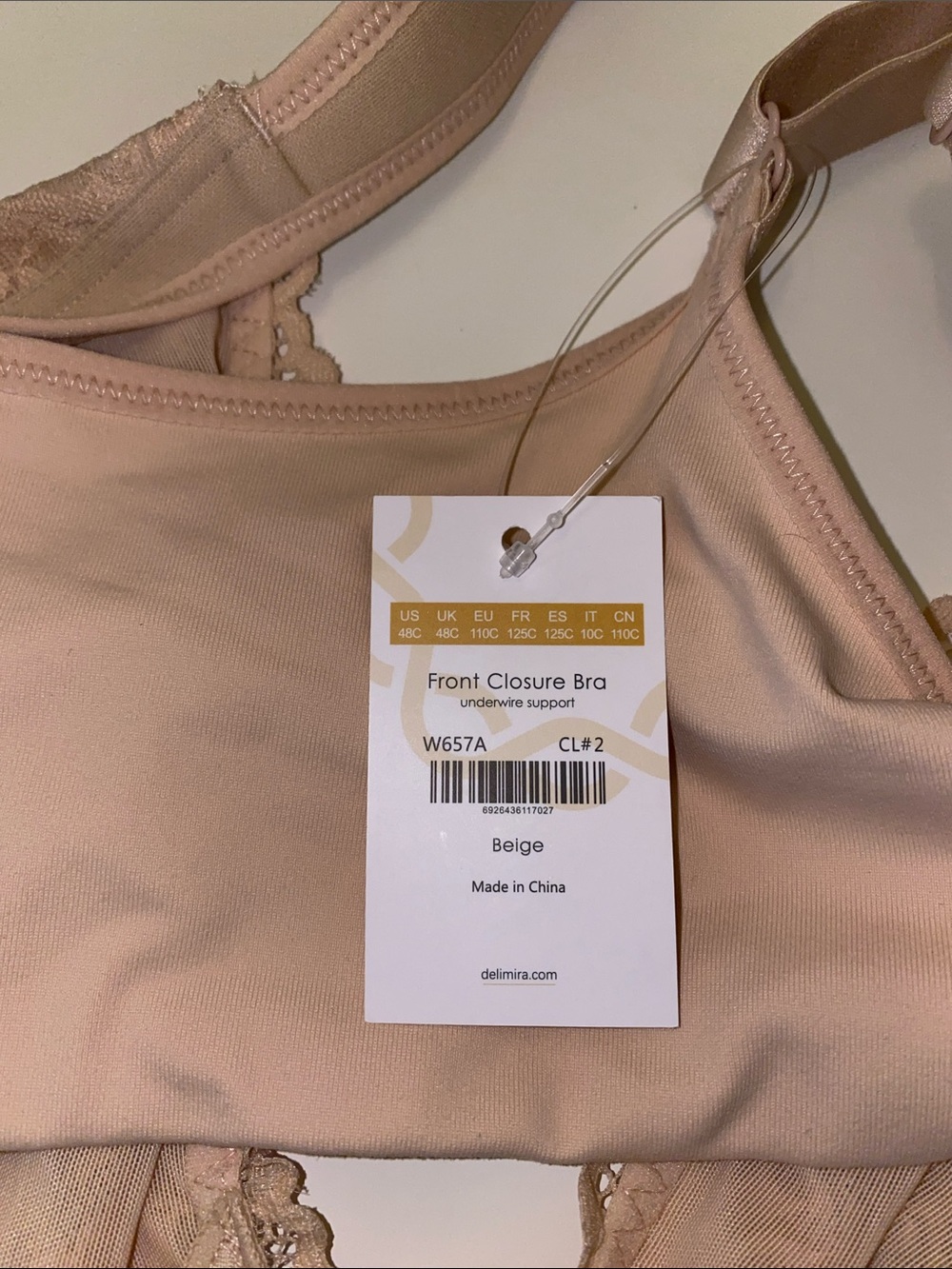 Delimira Front Closure Bra Beige 48C - Picture 4 of 4